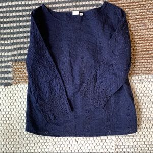 GAP Navy Blue Eyelet Blouse – XS – 3/4 Sleeve Cotton Top